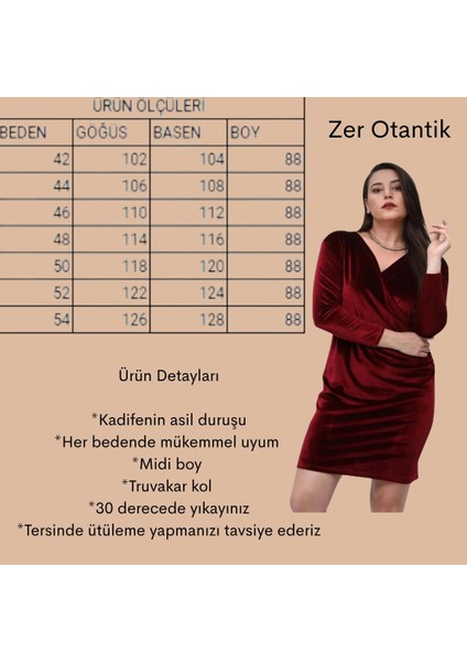 Kruvaze Yaka Büyük Beden Kadife Elbise Bordo modelleri