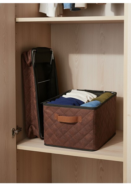 Raf Düzenleyici 25 cm - Deri Desenli | 4 Adet | Çelik Destekli, Katlanabilir Kıyafet Saklama Organizeri