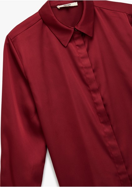 Regular Fit Uzun Kollu Klasik Yaka Saten Gömlek modelleri