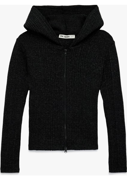 Slim Fit Kapüşonlu Uzun Kollu Dokulu Fermuarlı Hırka