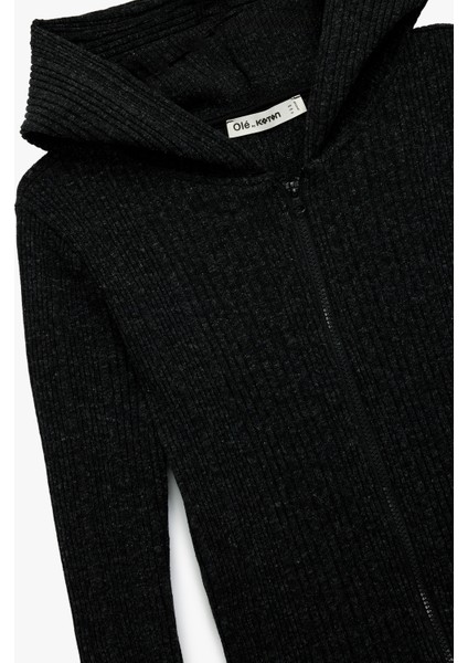 Slim Fit Kapüşonlu Uzun Kollu Dokulu Fermuarlı Hırka modelleri