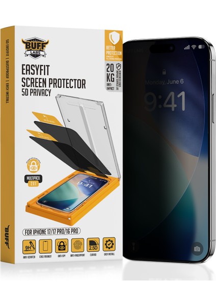 Buff iPhone 17 Pro Avantaj Paket - Şeffaf Kılıf + Ekran Koruyucu + Lens Koruyucu Privacy modelleri