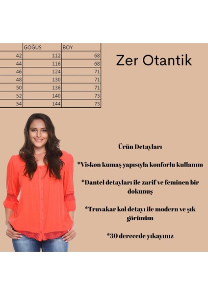 Dantel Detaylı Büyük Beden Gömlek Bluz Mercan modelleri