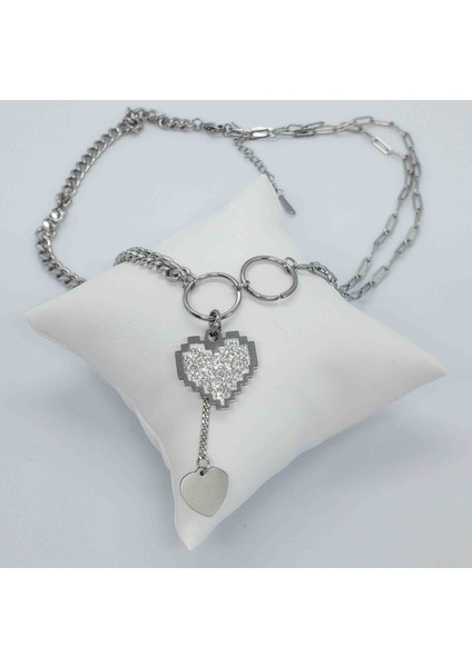 Çelik Silver Sallantılı Ikili Kalp Kolye fiyatları