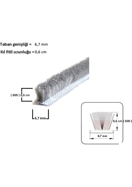 Cam Balkon ve Sürgülü - 600’LÜK Kıl Fitil – 30 Metre | 6,7 mm Taban Genişliği – 0,6 cm Kıl Uzunluğu