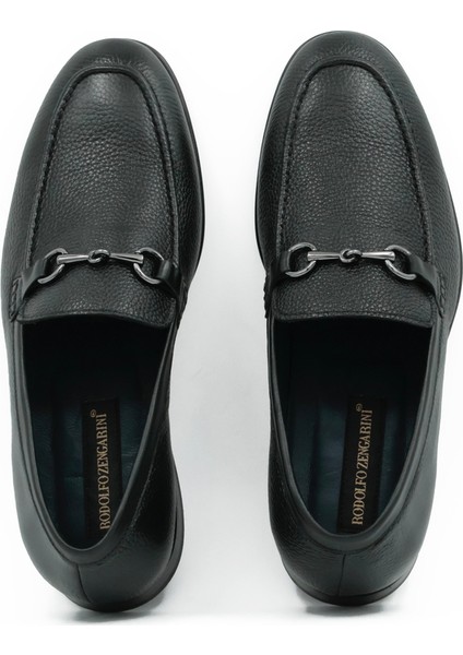 Hakiki Deri Siyah Mokasen Erkek Kösele Ayakkabı - Toka Detaylı indirimleri