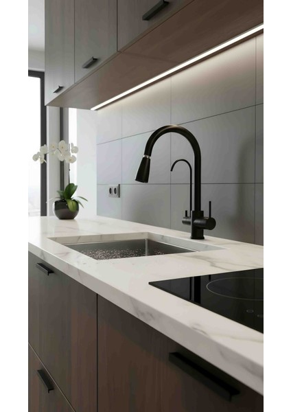 Deluxe Arıtmalı Spiralli Mat Siyah Mutfak Bataryası | 3 Yollu Sıcak Soğuk Su Musluğu, Modern Tasarım modelleri