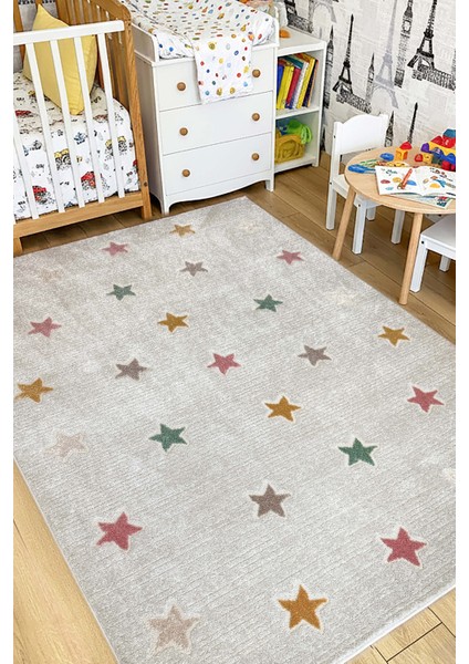 Yıldızlı Halı Yumuşak Dokuma Çocuk Halısı Anaokul Kreş Çocuk Odası Bebek Oyun Halısı