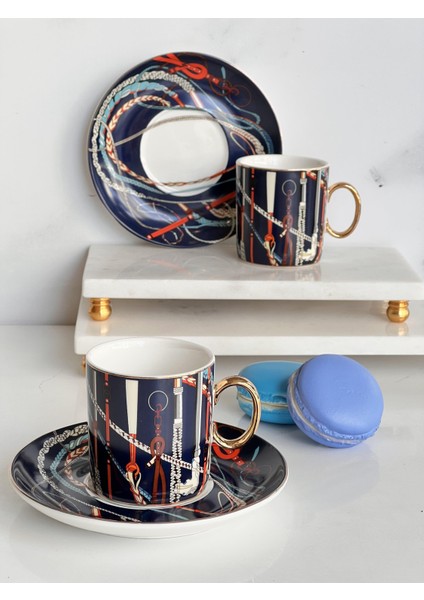 Türk Kahve Fincanı Asorti Lacivert 2 Kişilik 4 Parça