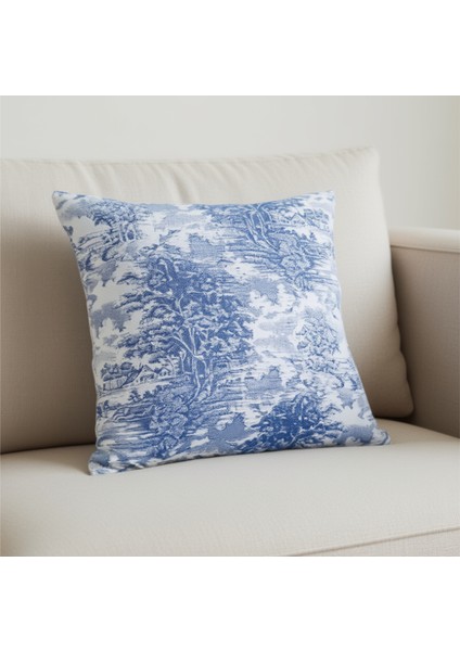 Yüksek Kaliteli Desenli Jakarlı Dokuma Kumaş Kırlent 45 x 43 cm (İçi Dolu) Mavi Ağırlıklı modelleri