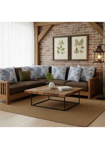 Yüksek Kaliteli Desenli Jakarlı Dokuma Kumaş Kırlent 45 x 43 cm (İçi Dolu) Mavi Ağırlıklı