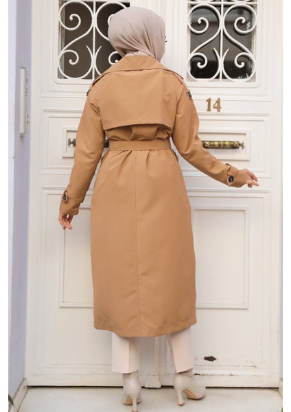 Kemerli Bisküvi Tesettür Trençkot 61261BS modelleri