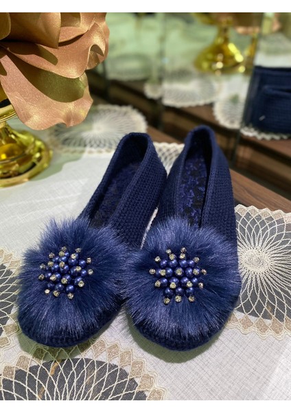 , Kadın El Yapımı Örgü , Beyoğlu Inci Taş Detaylı, Rahat ve Şık Çeyizlik Patik , Ev Terliği