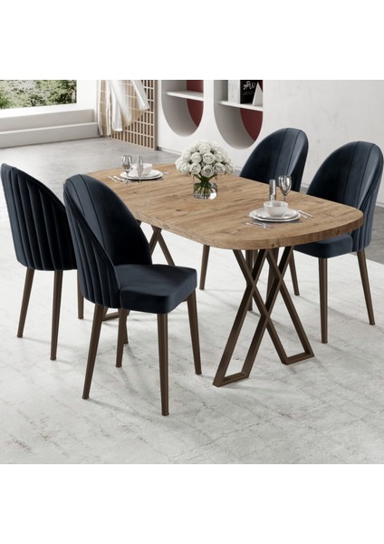 Kaye Serisi Mdf 90X168 Atlantik Çam Mutfak Masası Takımı 4 Antrasit Sandalye