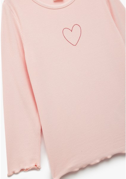 Pamuklu Uzun Kollu Kaşkorse Kalp Işlemeli Bisiklet Yaka Tişört modelleri