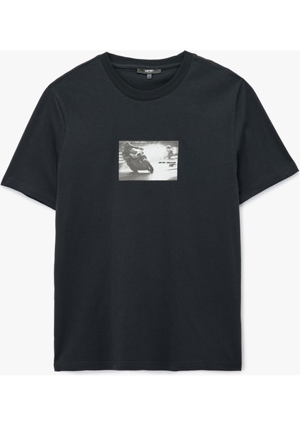 Regular Fit Kısa Kollu Pamuklu Bisiklet Yaka Baskılı Tişört