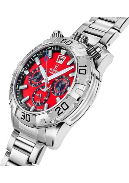 F20743/5 Quartz Chrono Çelik Gri Kırmızı Kadran 10 Atm 45 mm Erkek Kol Saati fiyatları