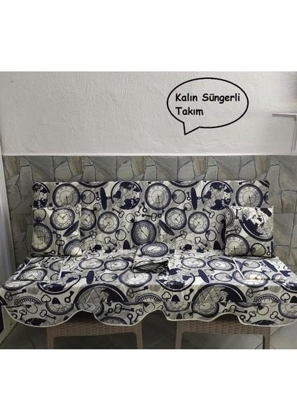 Süngerli 3 Kişilik Salıncak Minder Seti (Pamuklu Kumaş)-Saatli Lacivert fiyatları