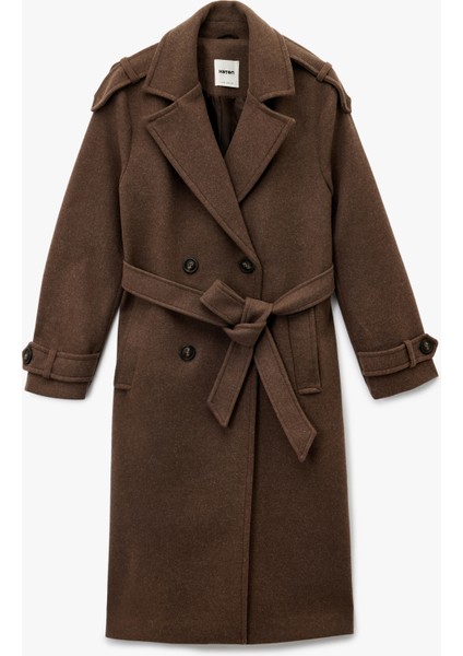 Cepli Uzun Kollu Kruvaze Kemerli Uzun Kaşe Kaban