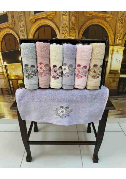 %100 Pamuklu Jakarlı 3D Nakışlı 6 Renk Çeyizlik Lüx El ve Yüz Havlusu Kutulu Set fiyatları