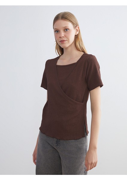 Yeni Sezon Kruvaze Yaka Dokulu Bluz