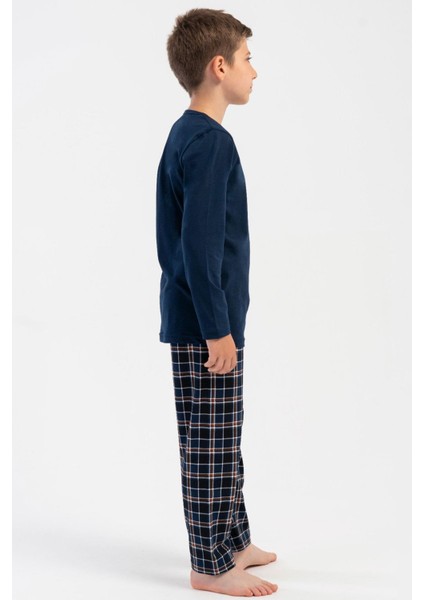 Erkek Çocuk Lacivert Uzun Kollu Bisiklet Yaka Ekose Alt Pijama Takımı C4T3N2305 fiyatları