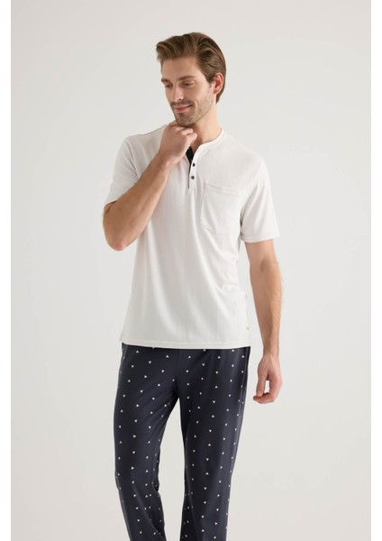 Erkek Pamuklu Kısa Kollu Uzun Pijama Takımı modelleri