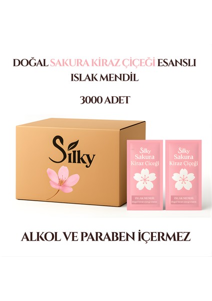Doğal Sakura Kiraz Çiçeği Esanslı Islak Mendil- 3000 Adet