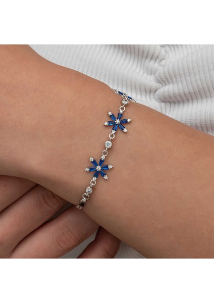 Gümüş Lacivert Lotus Çiçeği Kadın Bileklik modelleri