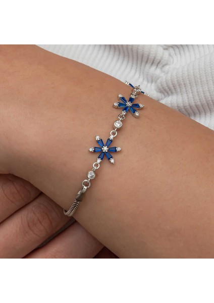 Gümüş Lacivert Lotus Çiçeği Kadın Bileklik fırsatları