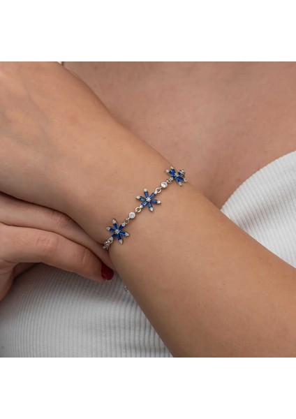 Gümüş Lacivert Lotus Çiçeği Kadın Bileklik indirimleri
