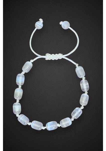 Silindir Kesim Beyaz Selenit Bileklik Makrome Ayarlı 334-5