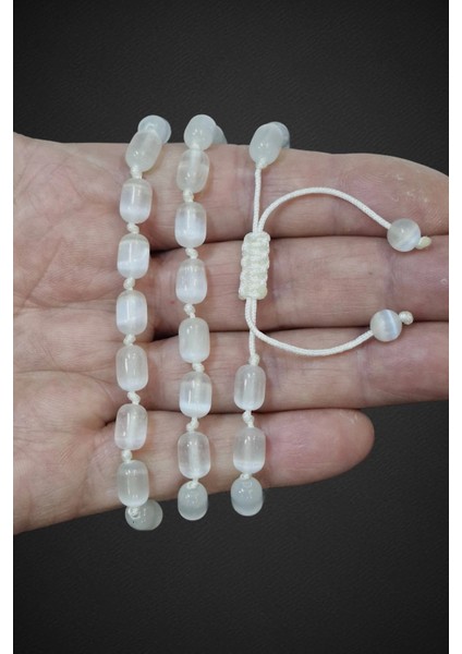 Silindir Kesim Beyaz Selenit Bileklik Makrome Ayarlı 334-5 modelleri