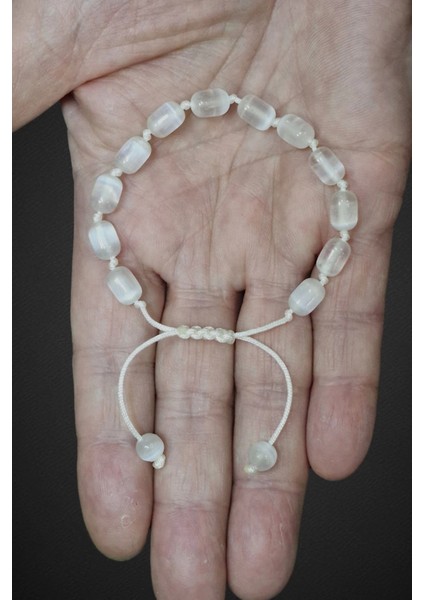 Silindir Kesim Beyaz Selenit Bileklik Makrome Ayarlı 334-5 fırsatları