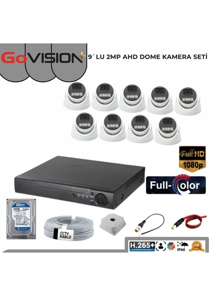 Govision Go Vision 9'lu Dome Kamera Seti 2mp 3.6mm Full Color Serisi