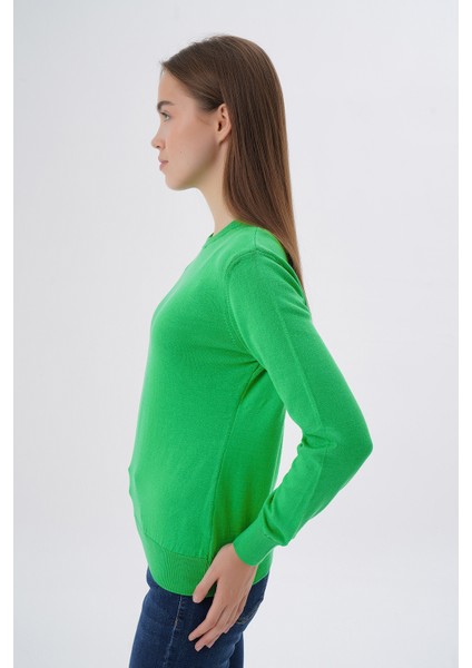 Kadın Yeşil %100 Organik Pamuk Bisiklet Yaka Triko Kazak Bluz TRIST-6101