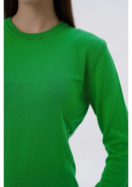 Kadın Yeşil %100 Organik Pamuk Bisiklet Yaka Triko Kazak Bluz TRIST-6101