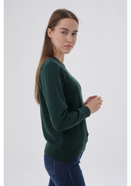 Kadın Zümrüt %100 Organik Pamuk Bisiklet Yaka Triko Kazak TRIST-6101