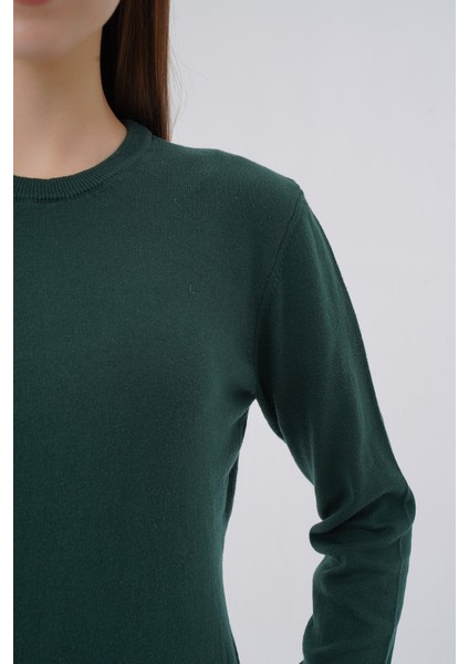 Kadın Zümrüt %100 Organik Pamuk Bisiklet Yaka Triko Kazak TRIST-6101