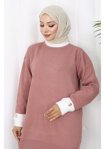 Triko Kolu Düğme Detaylı Garnili Tunik 3000-02 Gül Kurusu fırsatları