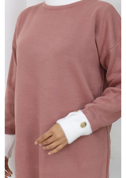 Triko Kolu Düğme Detaylı Garnili Tunik 3000-02 Gül Kurusu indirimleri