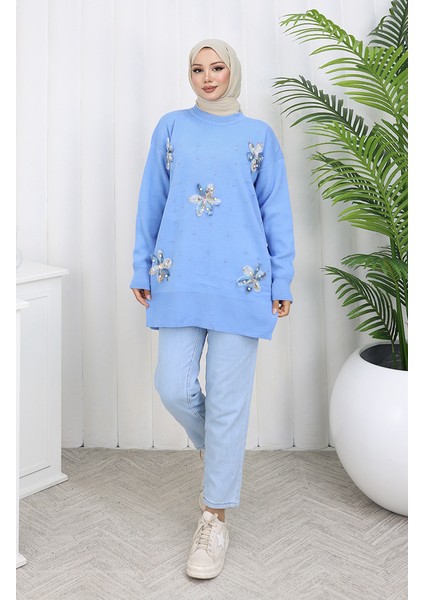 Triko Garnili Tunik 3010-10 Mavi modelleri