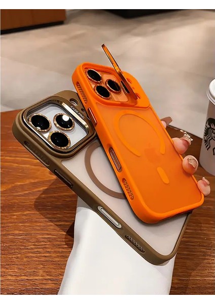 iPhone 17 Pro Max Kılıf Standlı Mat Magsafe Metal Tuşlu Kamera Lens Hediyeli Wonk Kapak modelleri