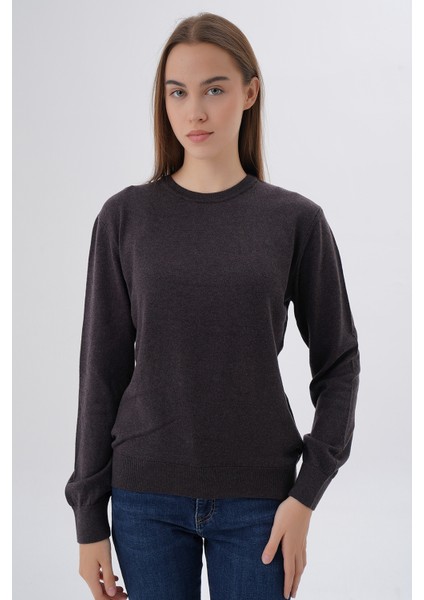 Kadın Kahve %100 Organik Pamuk Bisiklet Yaka Triko Kazak Bluz TRIST-6101