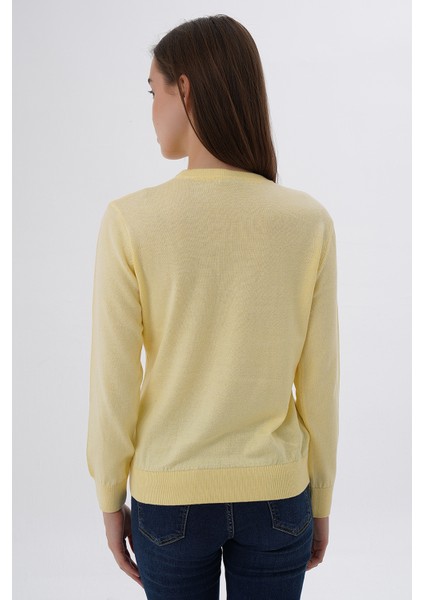 Kadın Sarı %100 Organik Pamuk Bisiklet Yaka Triko Kazak TRIST-6101 modelleri