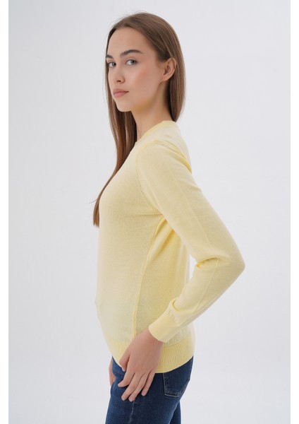 Kadın Sarı %100 Organik Pamuk Bisiklet Yaka Triko Kazak TRIST-6101 fırsatları
