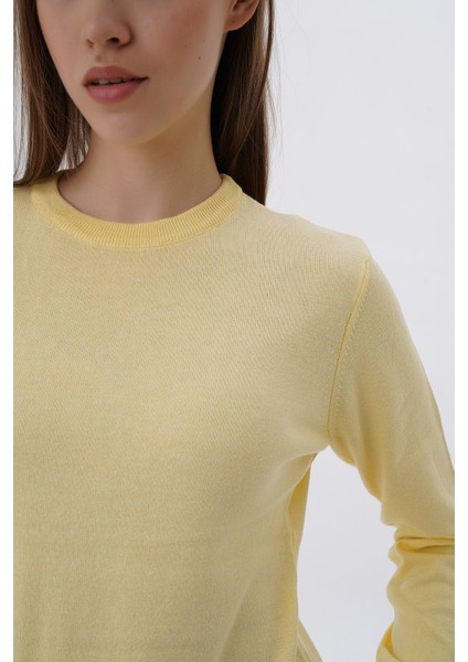 Kadın Sarı %100 Organik Pamuk Bisiklet Yaka Triko Kazak TRIST-6101