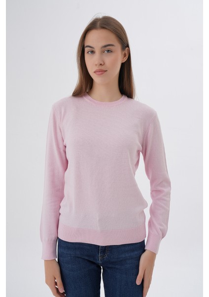 Kadın Pudra %100 Pamuk Bisiklet Yaka Triko Kazak Bluz TRIST-6101 indirimleri