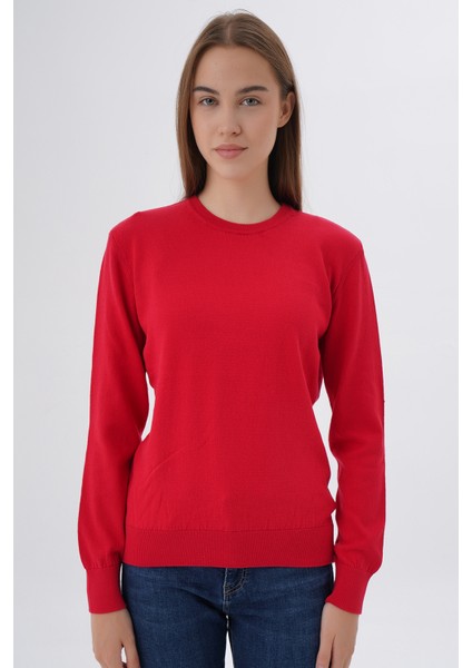 Kadın Kırmızı %100 Organik Pamuk Bisiklet Yaka Triko Kazak Bluz TRIST-6101 indirimleri