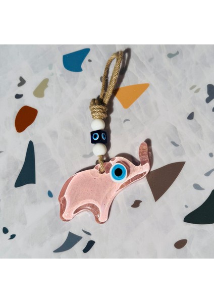 El Yapımı Hediyelik Dekoratif Nazar Boncuklu, Fil Figürlü Simli ve İpli 12 cm Cam Duvar Süsü modelleri